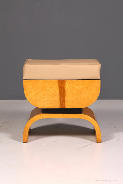Prachtige kruk in art-decostijl, van berkenhout, zitkruk, voetenbank, antiek, vintage