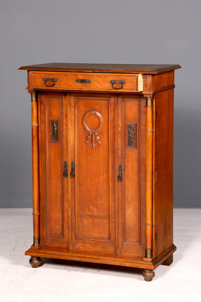 Prachtige art-nouveau-vertikokast, antieke kabinetkast, ladekast, rond 1900, massief hout