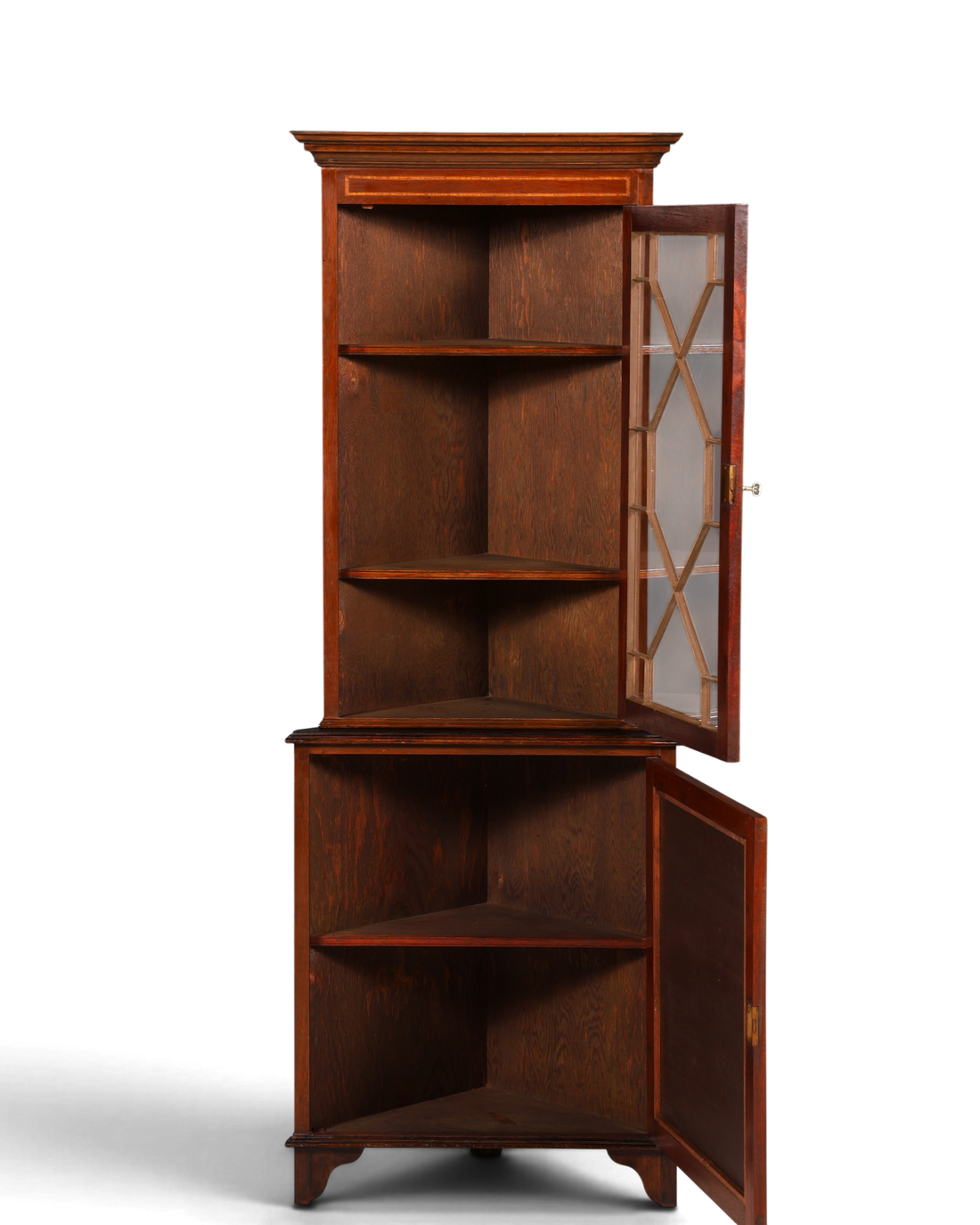 G577 Finish cm Wunderschöne Englische Eckvitrine Mahagoni Antik 60s echt Holz Schrank Eckschrank Glasvitrine (Kopie)