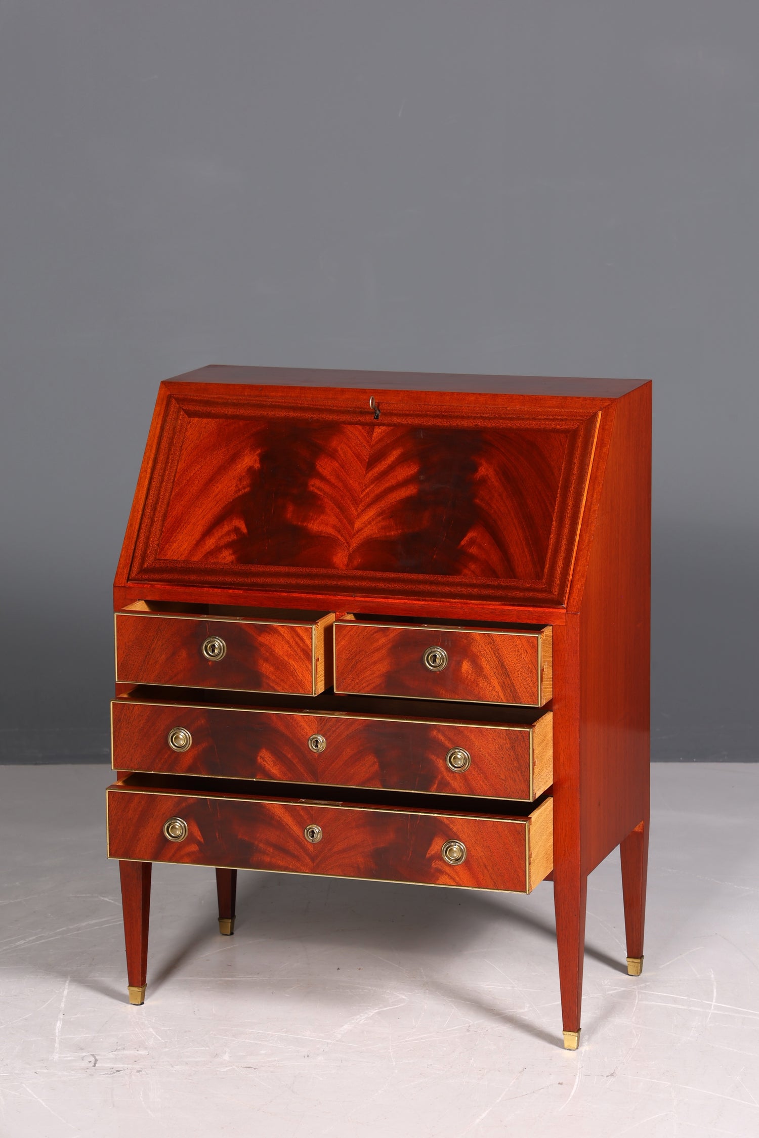 Stylish secretary desk in Louis XVI style, office chest of drawers, Empire English writing desk