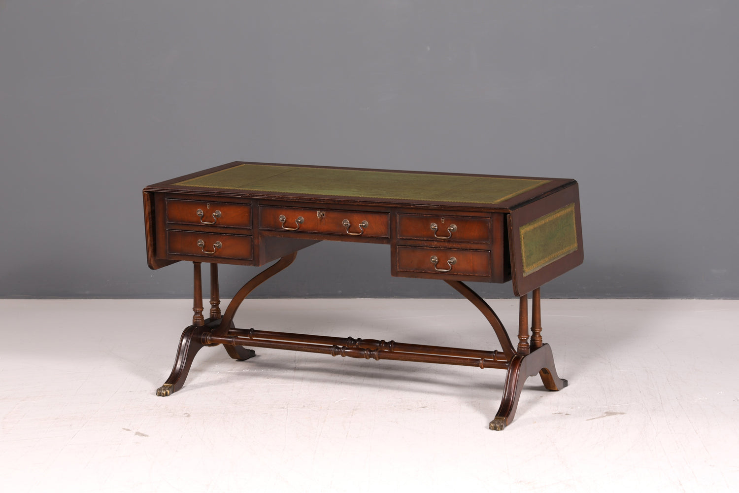 Wunderschöner Englischer Schreibtisch Regency Klappschreibtisch Echt Lederauflage Mahagoni 60s Bürotisch