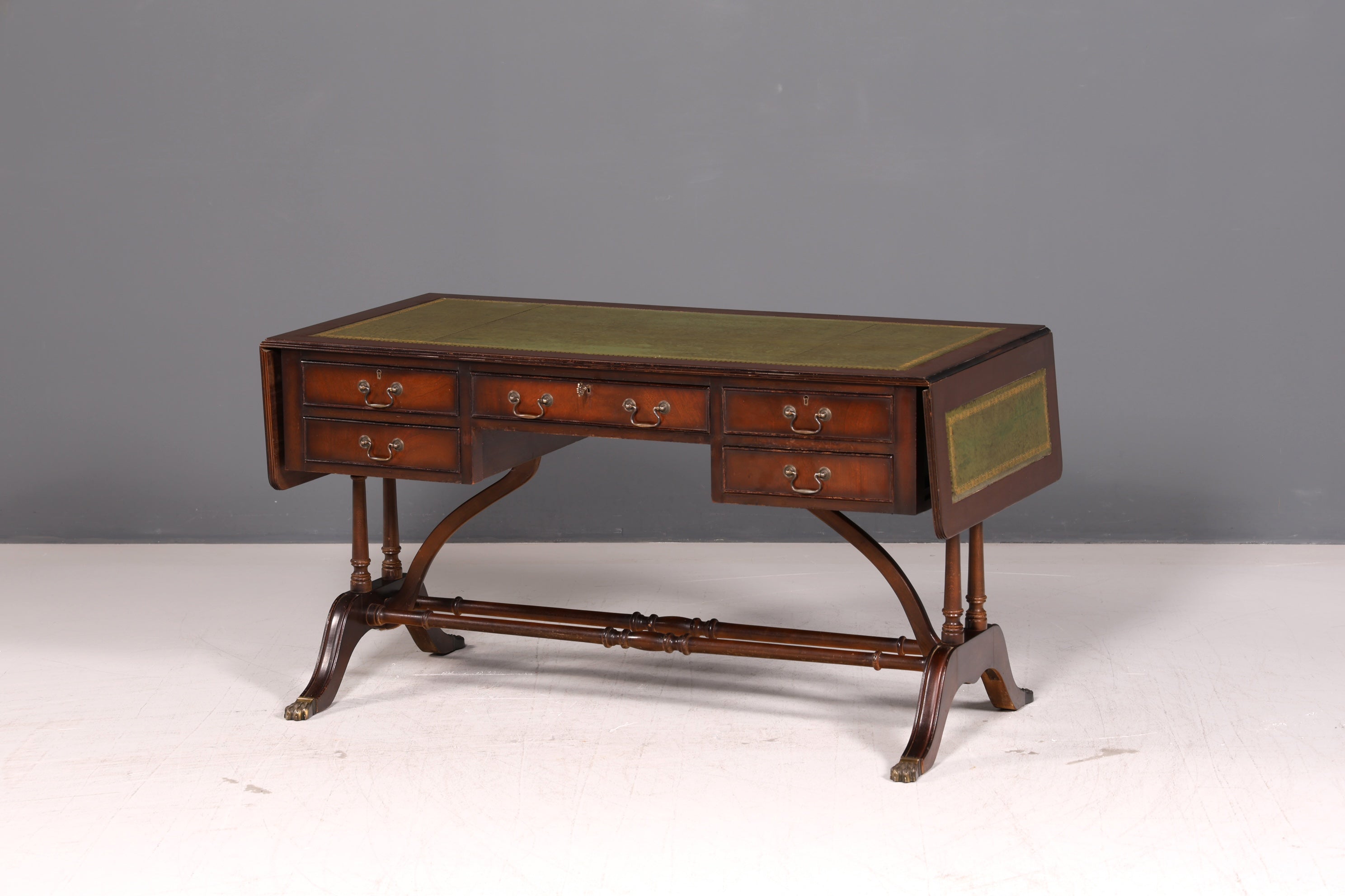 Wunderschöner Englischer Schreibtisch Regency Klappschreibtisch Echt Lederauflage Mahagoni 60s Bürotisch