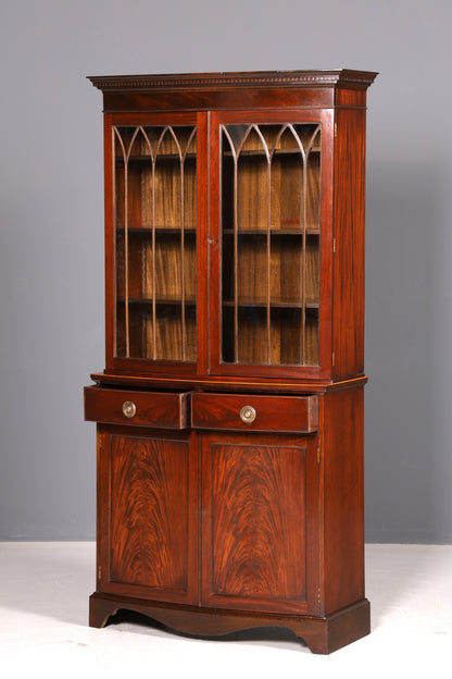 Beeindruckender Englischer Bücherschrank Mahagoni Vitrine Bibliothek Bücherregal Glasvitrine Vintage