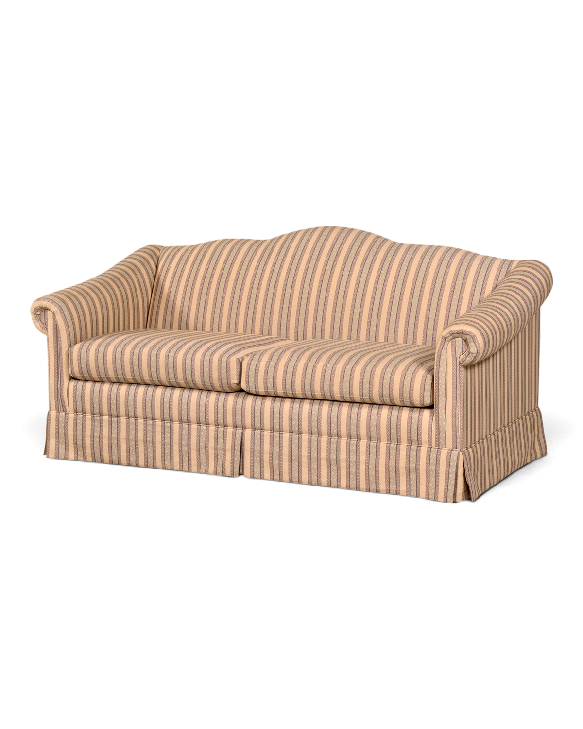 Hauptstadt Möblerei Drexel Heritage 3-Sitzer Sofa mit klassischem beigem Streifenmuster und geschwungener Rückenlehne