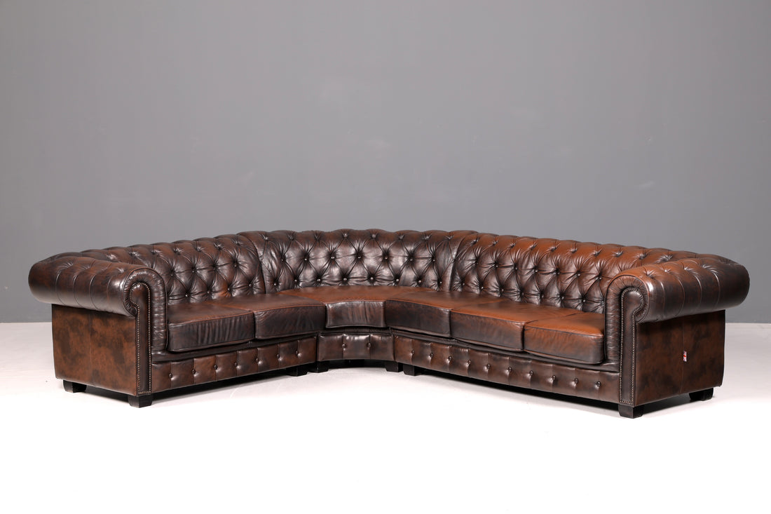 Noble Original Chesterfield Sofa Corner Sofa with Ottoman Real Leather English Corner Couch Leather Couch Antique Vintage