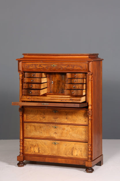 Stilvoller Gründerzeit Sekretär Vertiko Nussbaum Highboard Louis Philippe Kommode Sekretär Schrank um 1880