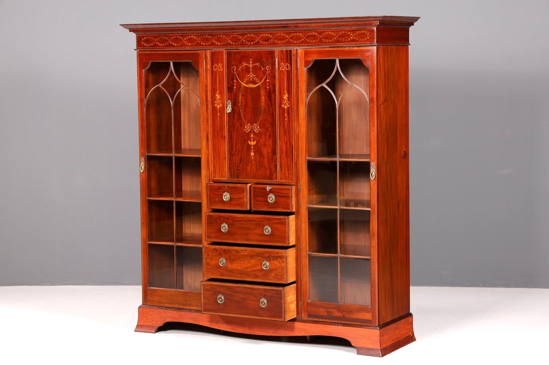 Wunderschöne Englische XXL Vitrine Bibliothek Bücherschrank UK Buffet Schrank Antik