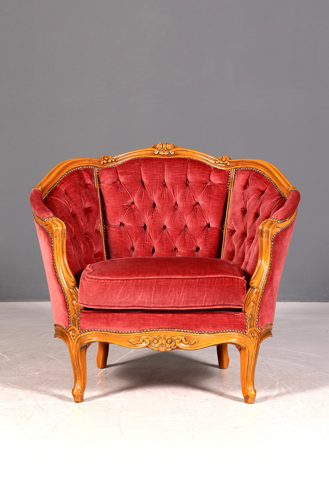 G063 Finish cm Edler Chippendale Armlehnsessel Barock Stil Sessel Armchair Samt Stoff Sessel