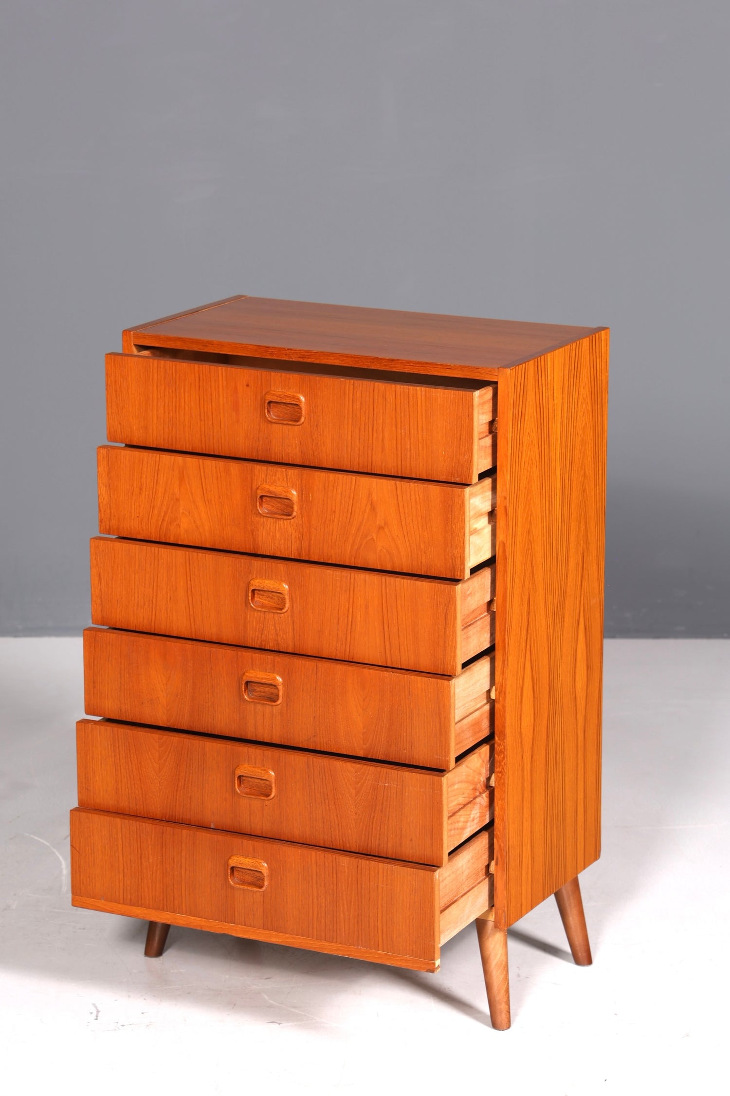 Beautiful mid-century teak wood vertiko chest of drawers, 1960s style.