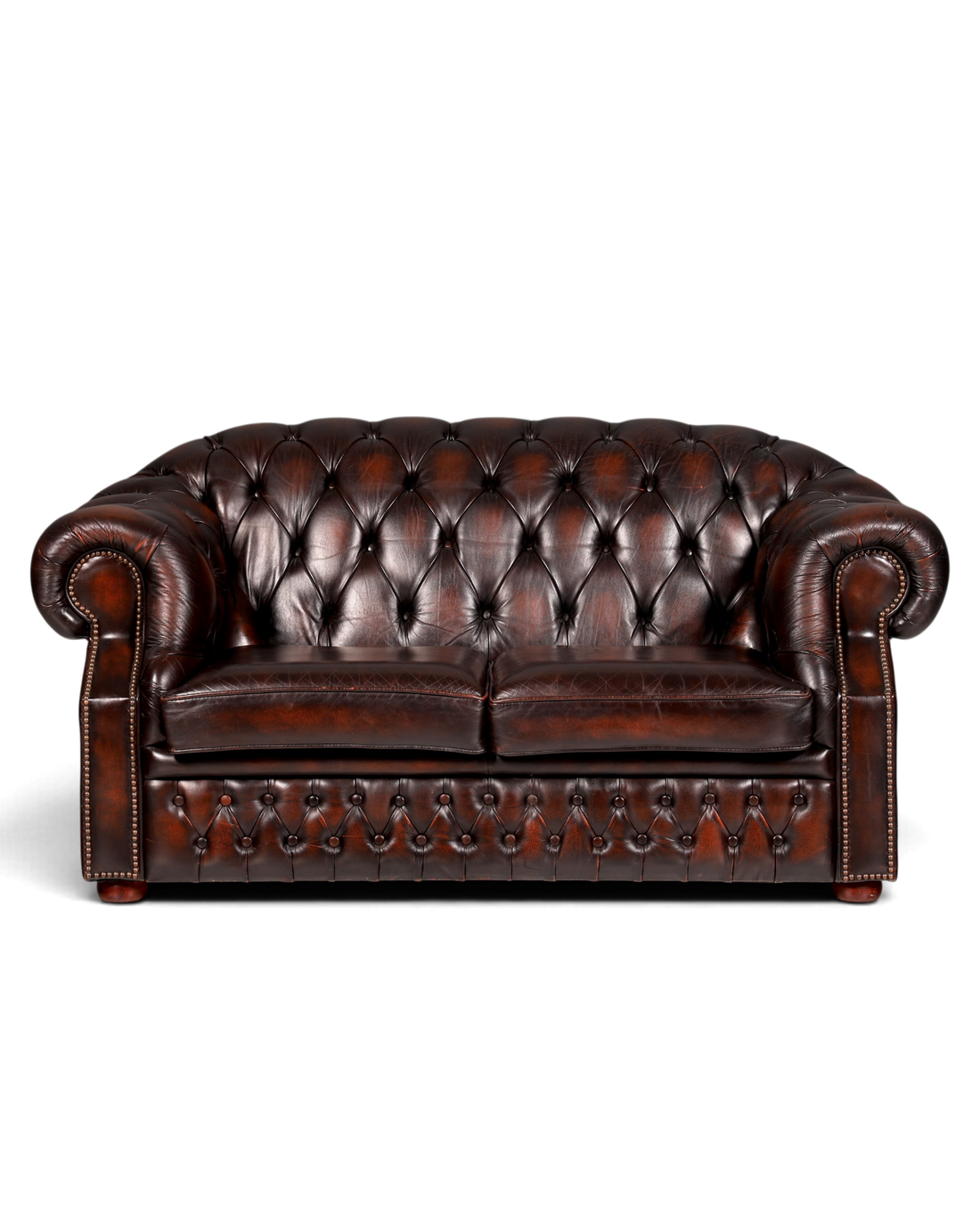 Hauptstadt Möblerei Chesterfield Centurion 2-Sitzer Sofa aus braunem Echtleder mit Knopfheftung und Ziernägeln