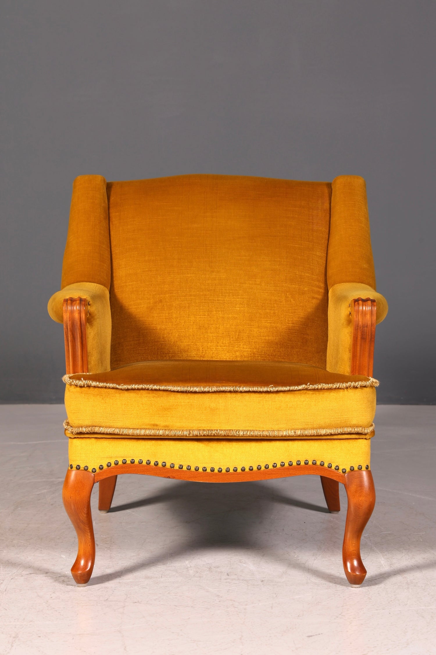 G060 Finish Edler Chippendale Armlehnsessel Barock Stil Sessel Armchair Samt Stoff Sessel