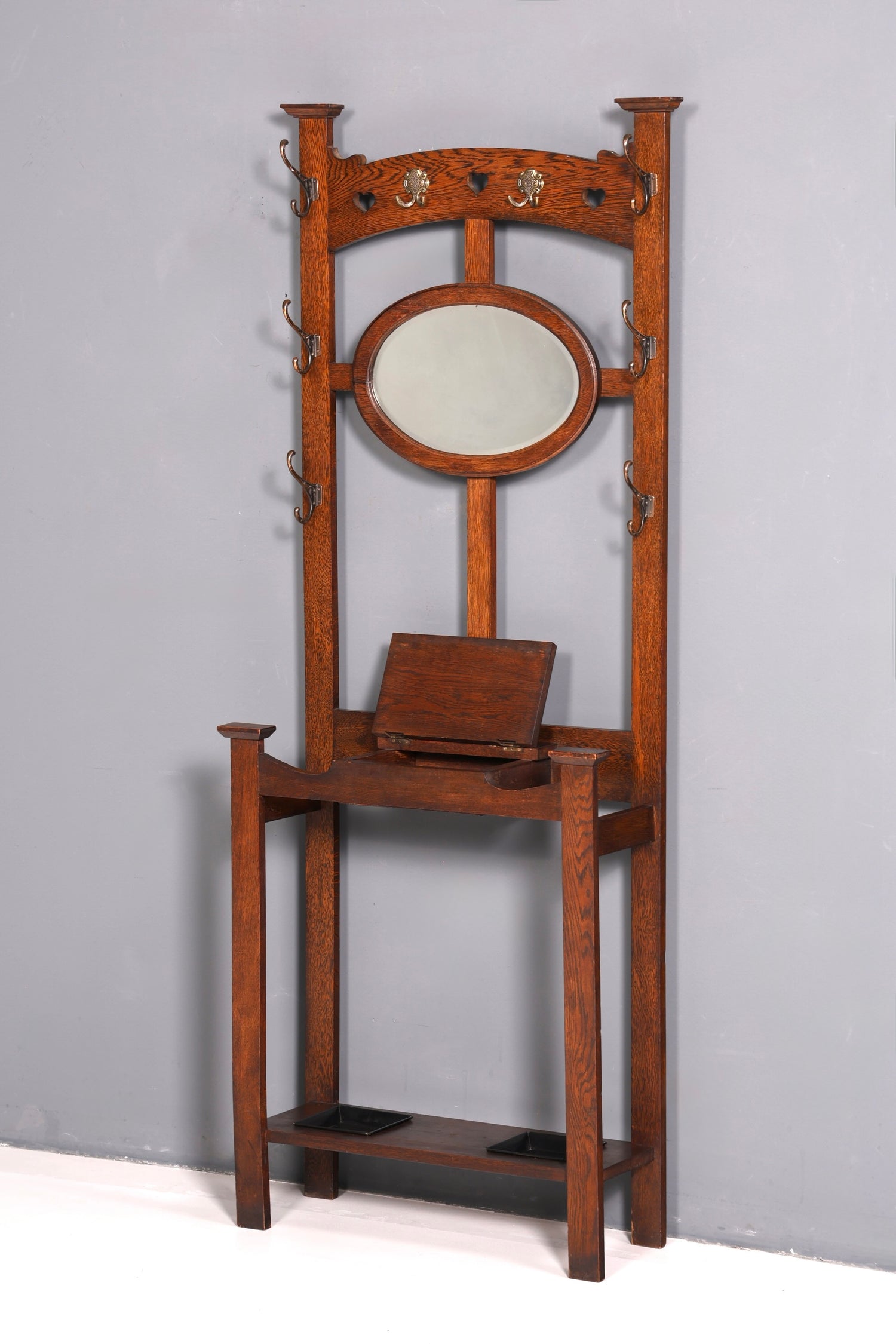 Traumhafte Jugendstil Garderobe Flurgarderobe Eiche Antik Garderobenständer mit Spiegel Dielenmöbel Wandgarderobe