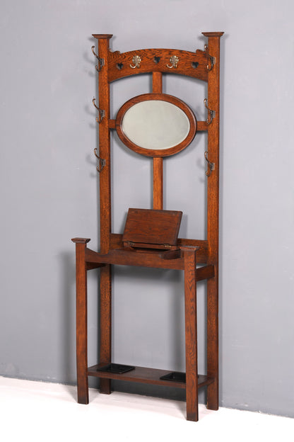 Traumhafte Jugendstil Garderobe Flurgarderobe Eiche Antik Garderobenständer mit Spiegel Dielenmöbel Wandgarderobe