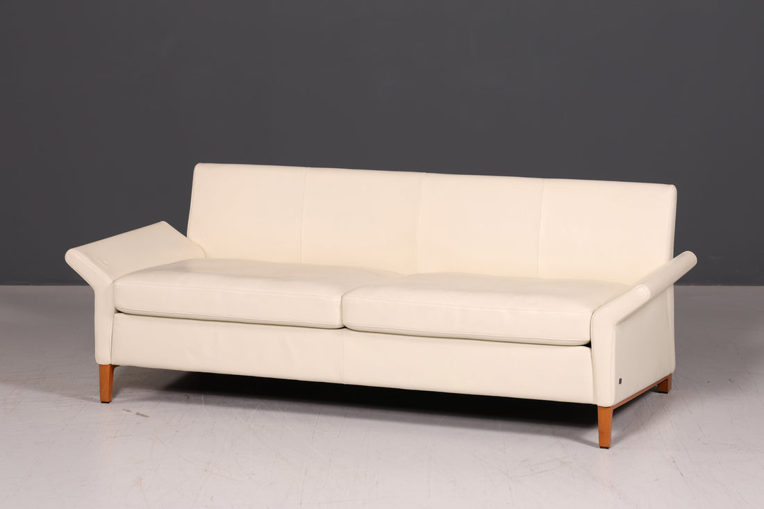 Beautiful Original Rolf Benz Sofa Model 3300 Cream Genuine Leather 2-Seater Couch Designer Leather Sofa