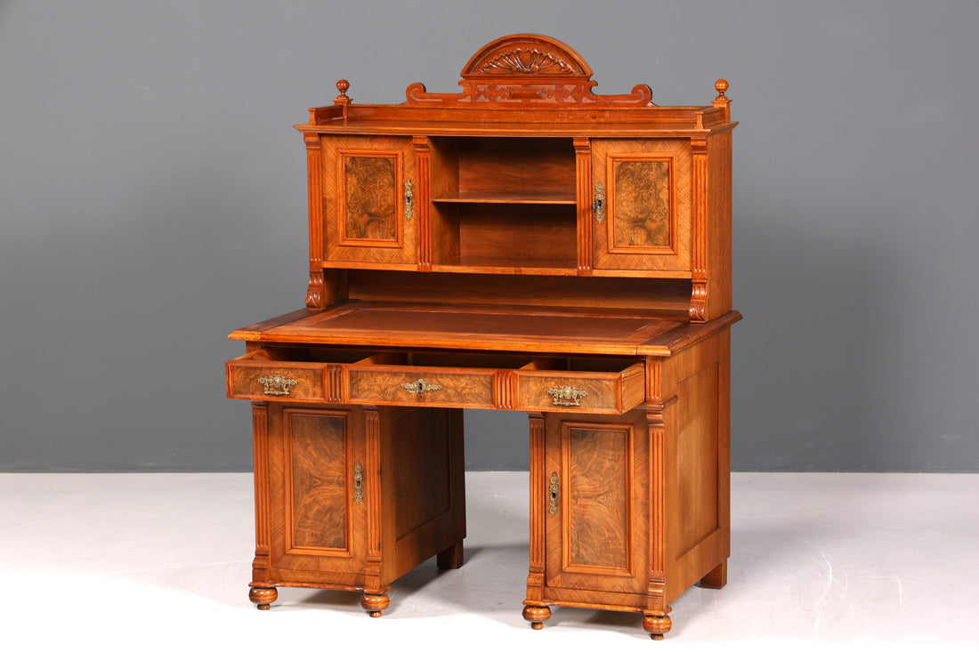 Traumhafter Gründerzeit Schreibtisch mit Aufsatz Jugendstil Bürotisch echt Holz Antik Office Desk