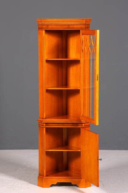 Wunderschöne Englische Eckvitrine Antik 60s echt Holz Eibe Schrank Eckschrank Glasvitrine Vitrine