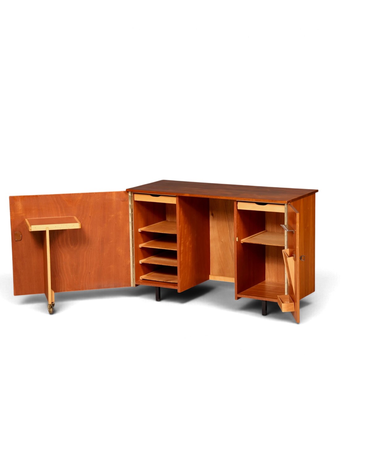 Prachtig midcenturybureau Magic Box-dressoir met uitklapbaar werkblad, vintage schrijfkast, bureautafel, secretaire