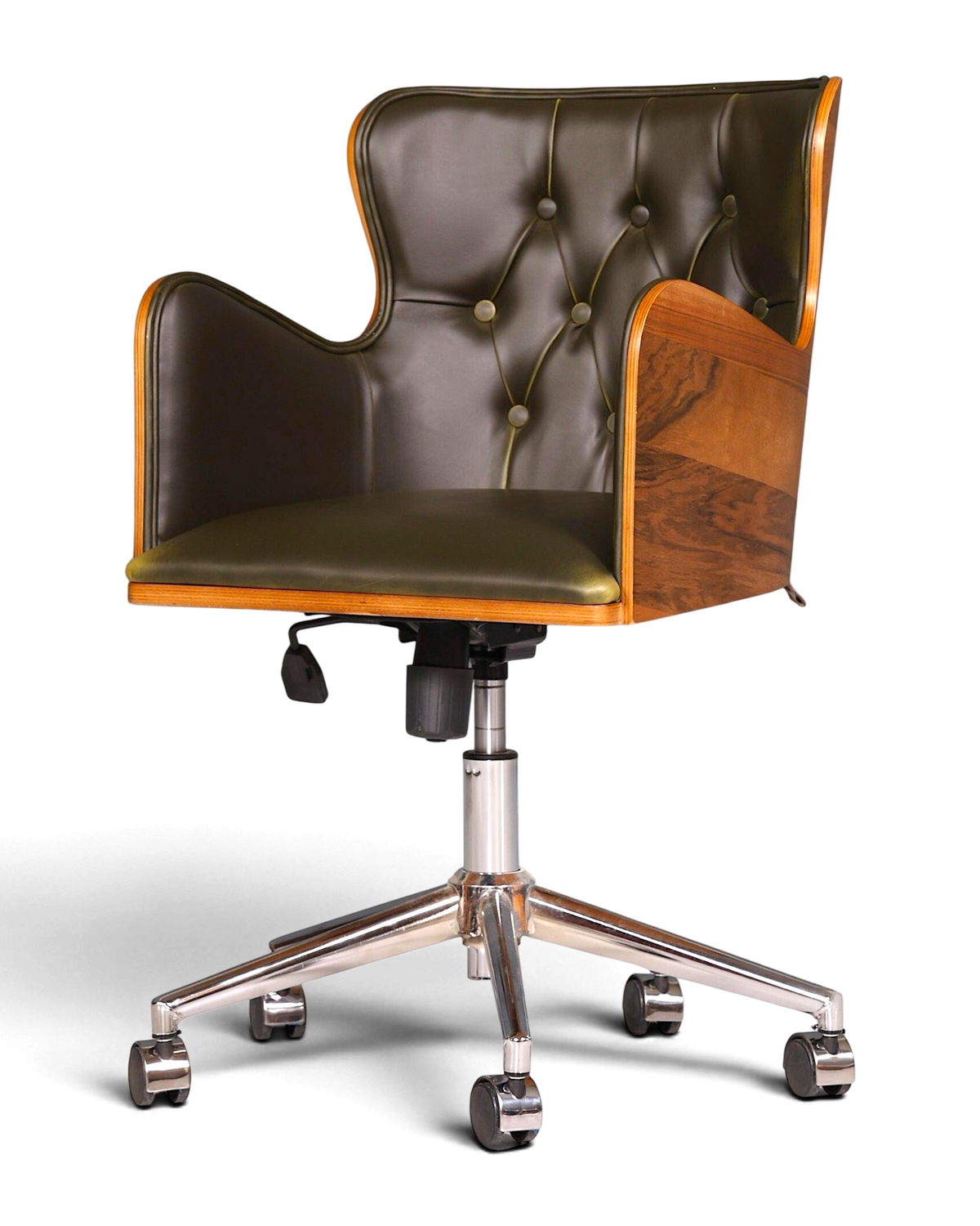 Chesterfield Büro Armlehnstuhl "Leon-Office" Nussbaum grün