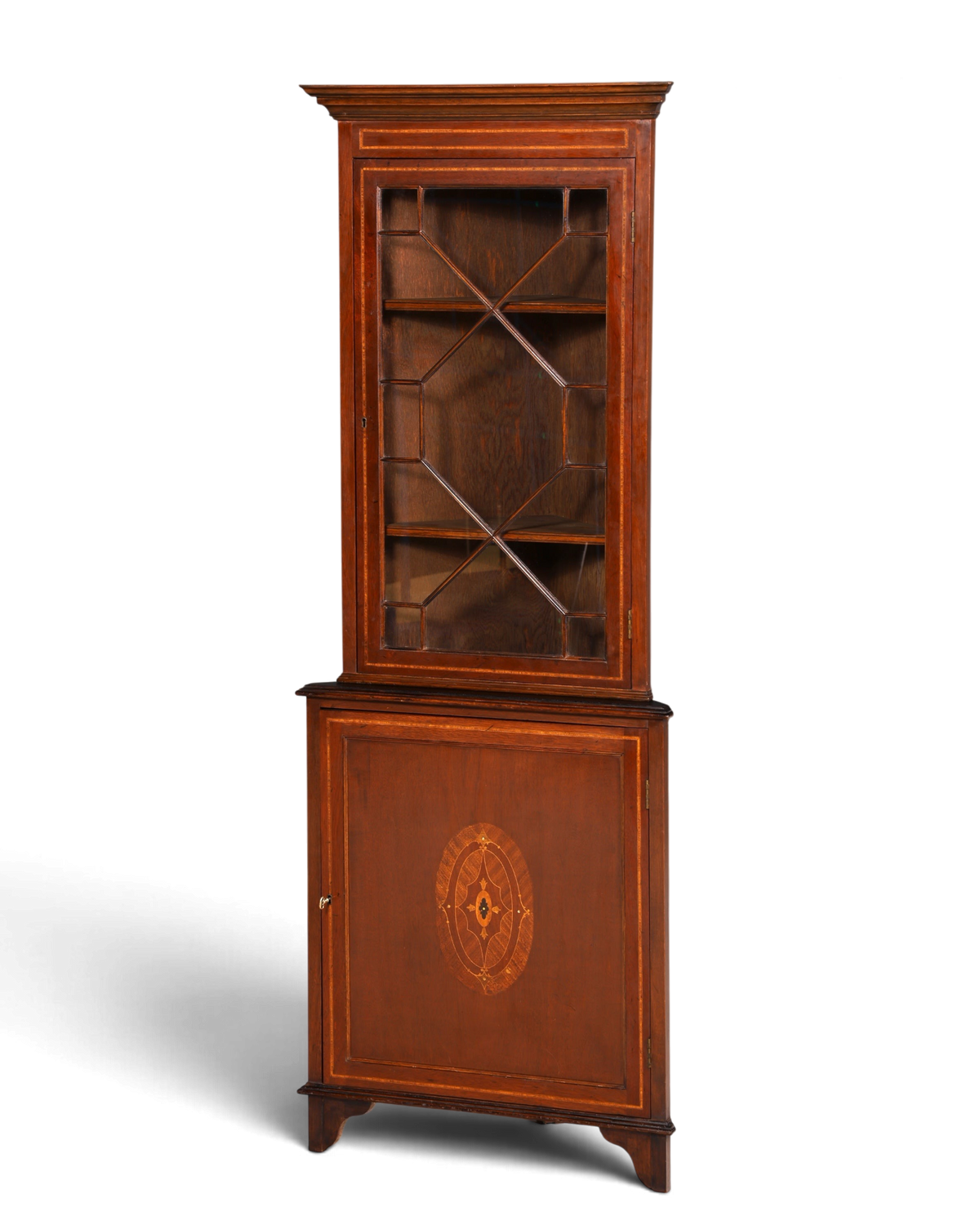 G577 Finish cm Wunderschöne Englische Eckvitrine Mahagoni Antik 60s echt Holz Schrank Eckschrank Glasvitrine (Kopie)
