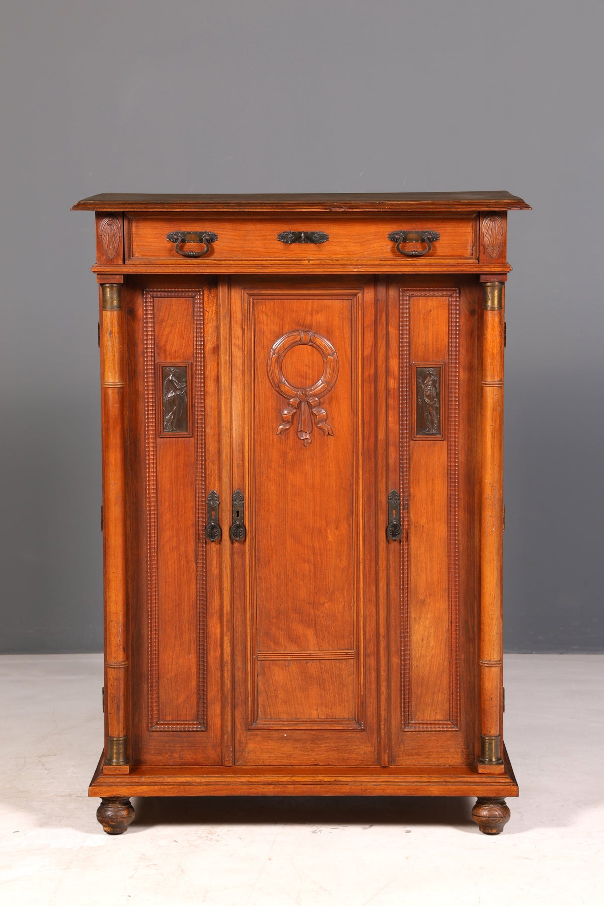 Prachtige art-nouveau-vertikokast, antieke kabinetkast, ladekast, rond 1900, massief hout