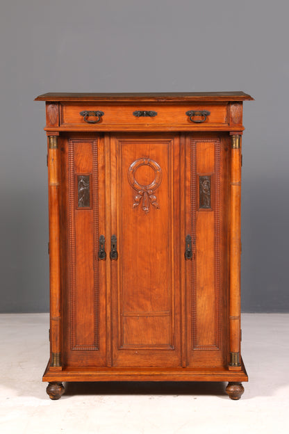 Prachtige art-nouveau-vertikokast, antieke kabinetkast, ladekast, rond 1900, massief hout