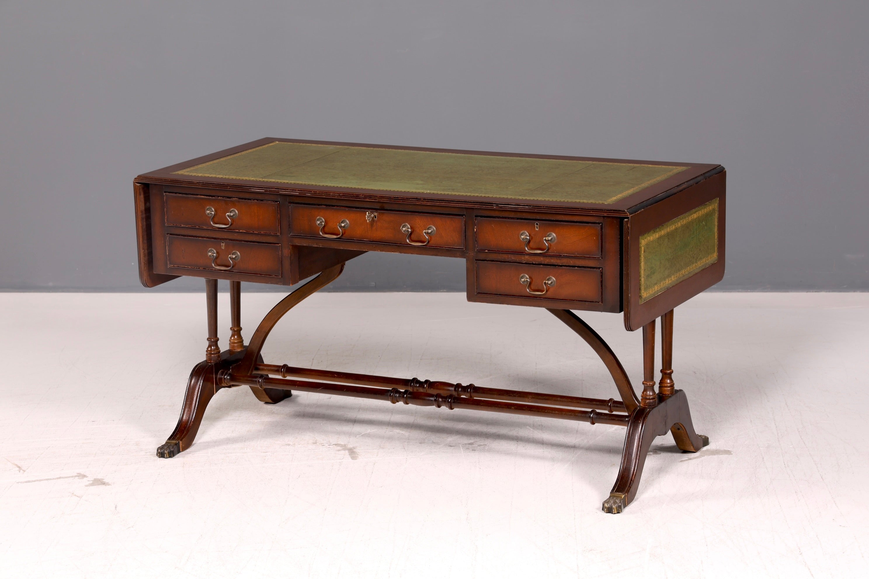 Wunderschöner Englischer Schreibtisch Regency Klappschreibtisch Echt Lederauflage Mahagoni 60s Bürotisch