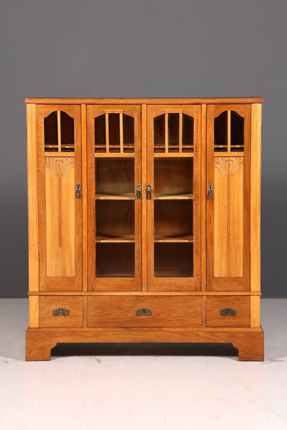 Traumhafte Jugendstil Vitrine Eiche Bücherschrank Antik Schrank Geschirrschrank Glasvitrine um 1900 Vintage