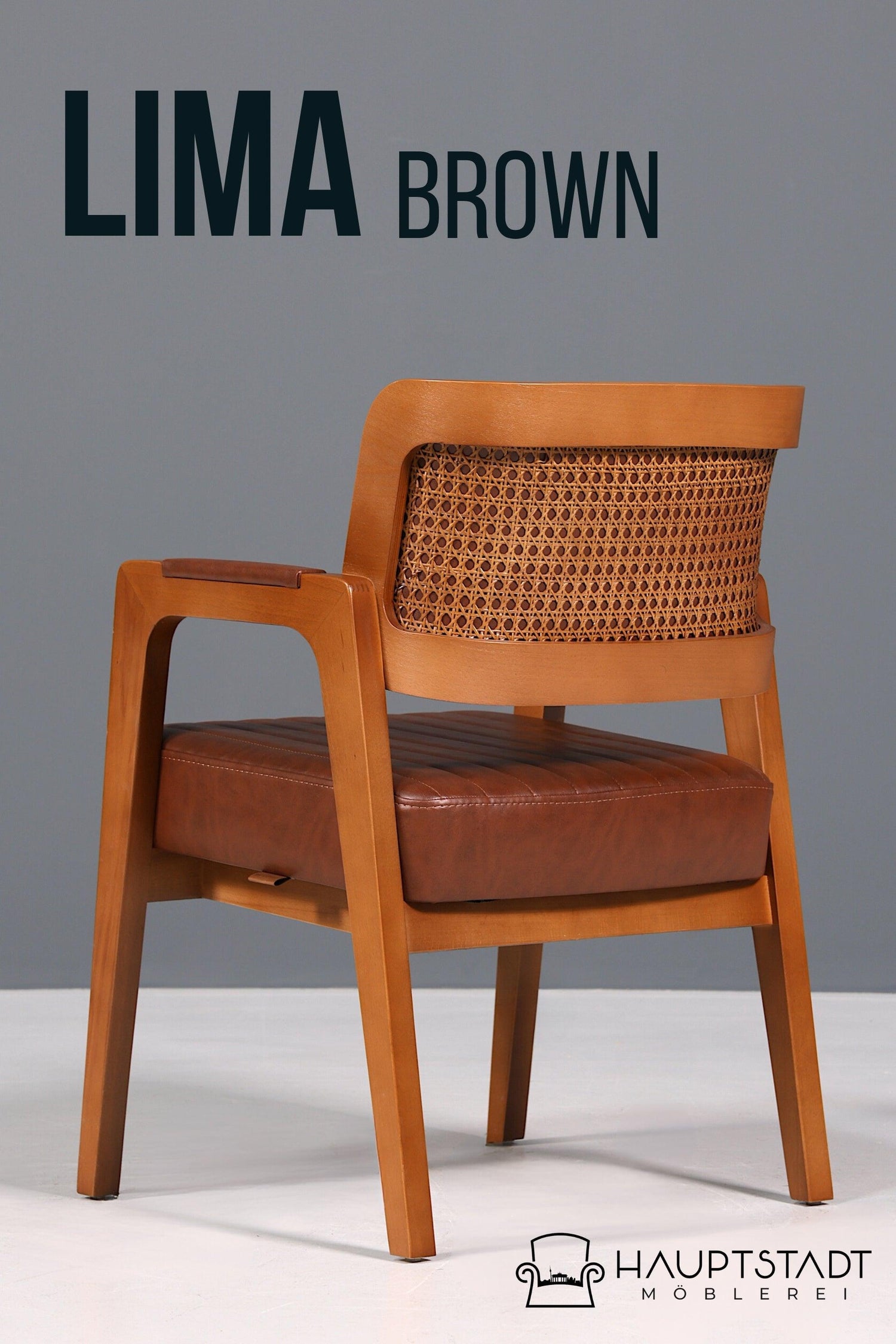 Edler Armlehnstuhl "LIMA" Esszimmerstuhl mit Korbgeflecht in Braun Polsterstuhl Küchenstuhl Sekretär Stuhl