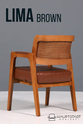 Edler Armlehnstuhl "LIMA" Esszimmerstuhl mit Korbgeflecht in Braun Polsterstuhl Küchenstuhl Sekretär Stuhl
