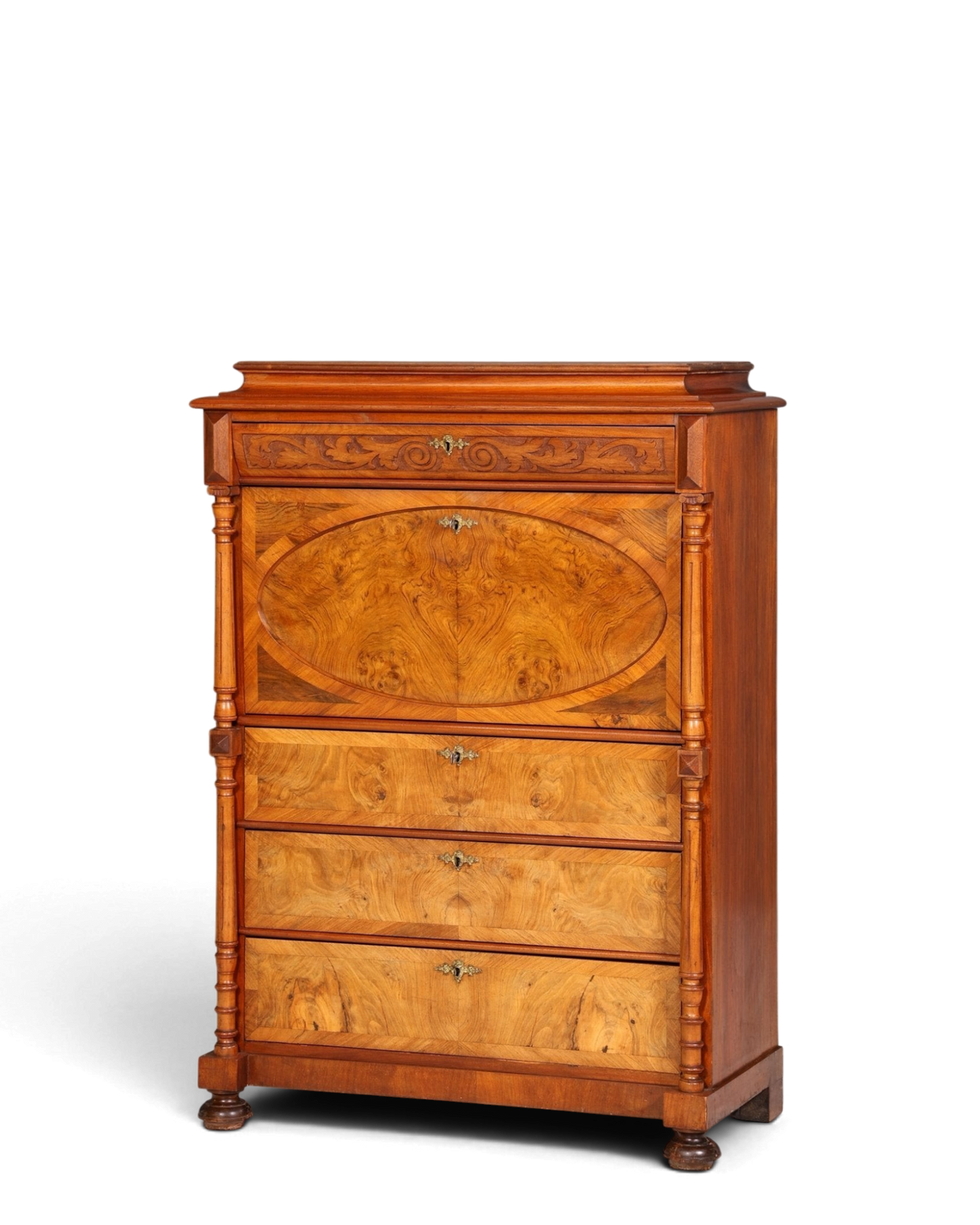 Stilvoller Gründerzeit Sekretär Vertiko Nussbaum Highboard Louis Philippe Kommode Sekretär Schrank um 1880