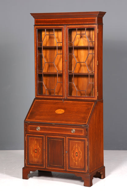 Wunderschöner Antik Englischer Sekretär Büro Aufsatzsekretär Vitrinen Schrank UK