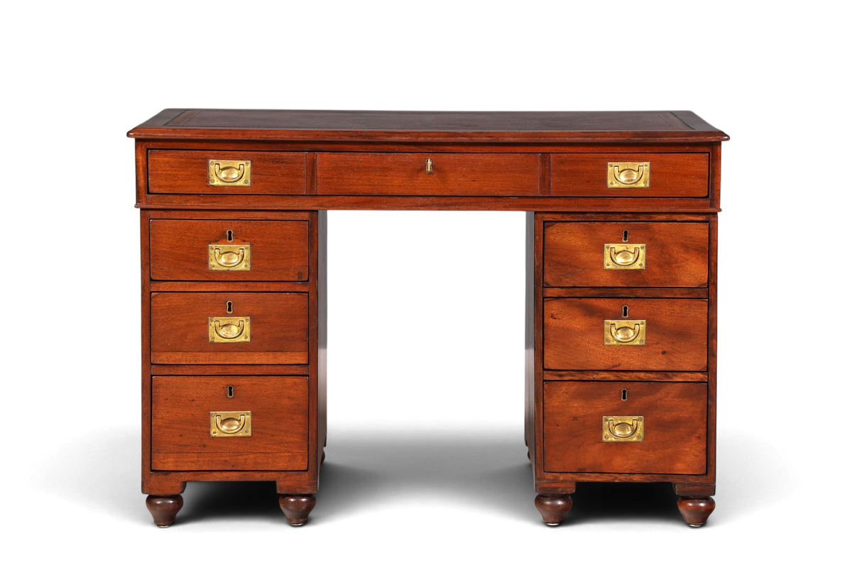 Edler Englischer Military Chest Schreibtisch Maritim Bürotisch Lederauflage Office Desk