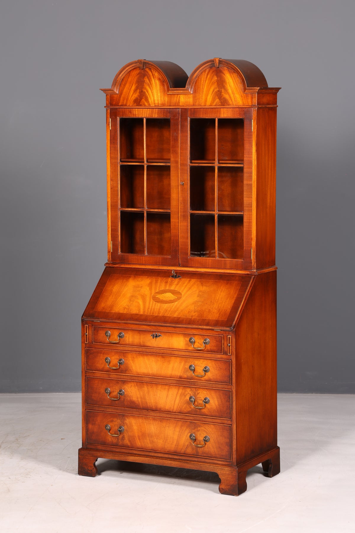 Prachtige Engelse secretaire met opzetkast, secretaire, boekenkast, vitrine, mahonie, antiek, kantoorschrijftafel, VK