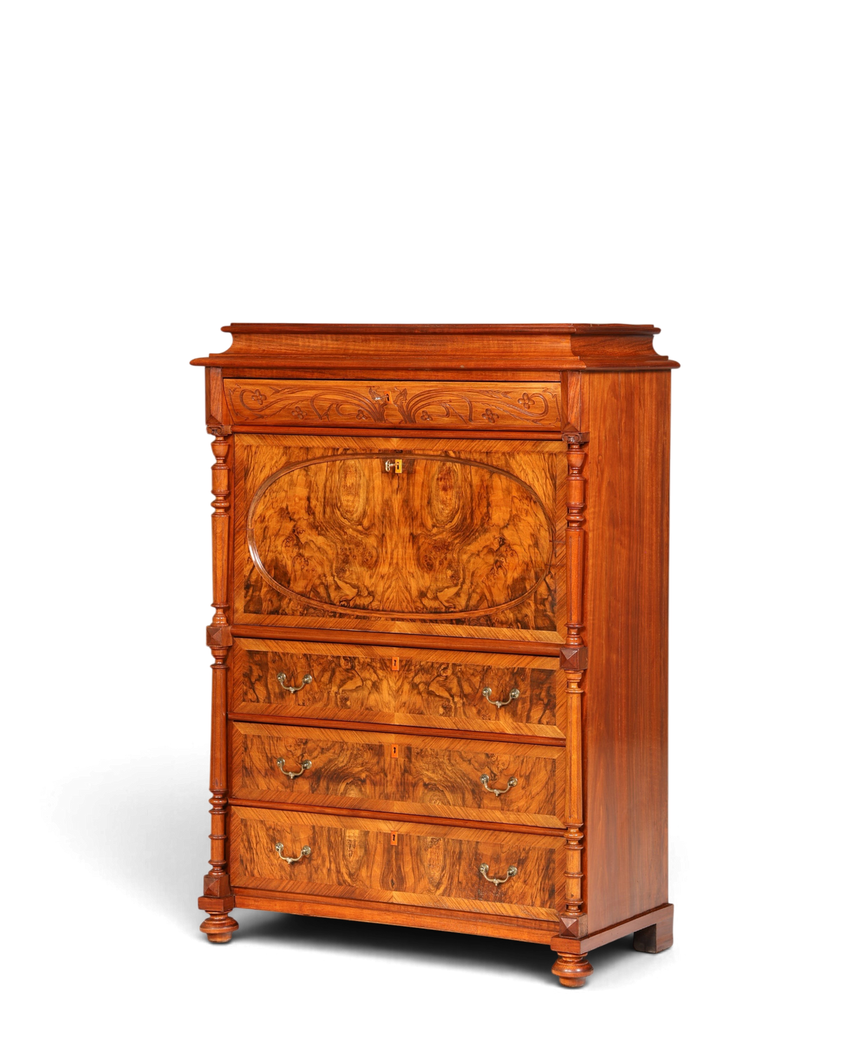 Traumhafter Louis Philippe Sekretär um 1870 Vertiko Nussbaum Highboard Kommode Sekretär Schrank