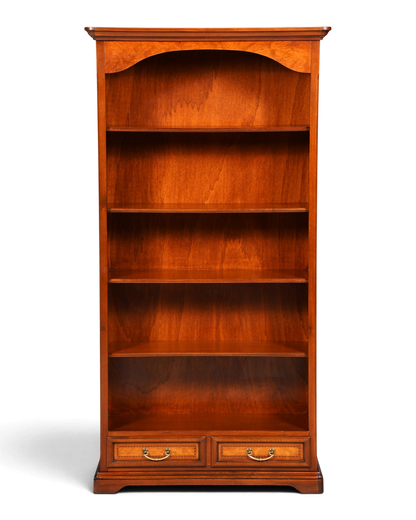 Hauptstadt Möblerei H860 Bücherregal aus braunem Holz mit Bogenabschluss und zwei Schubladen mit Messinggriffen