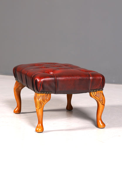 Original Chesterfield Hocker Echt Leder Englischer Fußhocker UK Englisch Oxblood Fußablage Antik