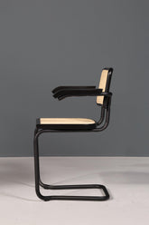 Freischwinger Armlehnstuhl "Milano" Made in Italy Schwarz Korbgeflecht Stuhl Wippstuhl Sekretär Stuhl Küchenstuhl