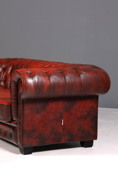 F954 Finish cm Wunderschönes Original Chesterfield Sofa 3- Sitzer echt Leder Oxblood Couch Englisch