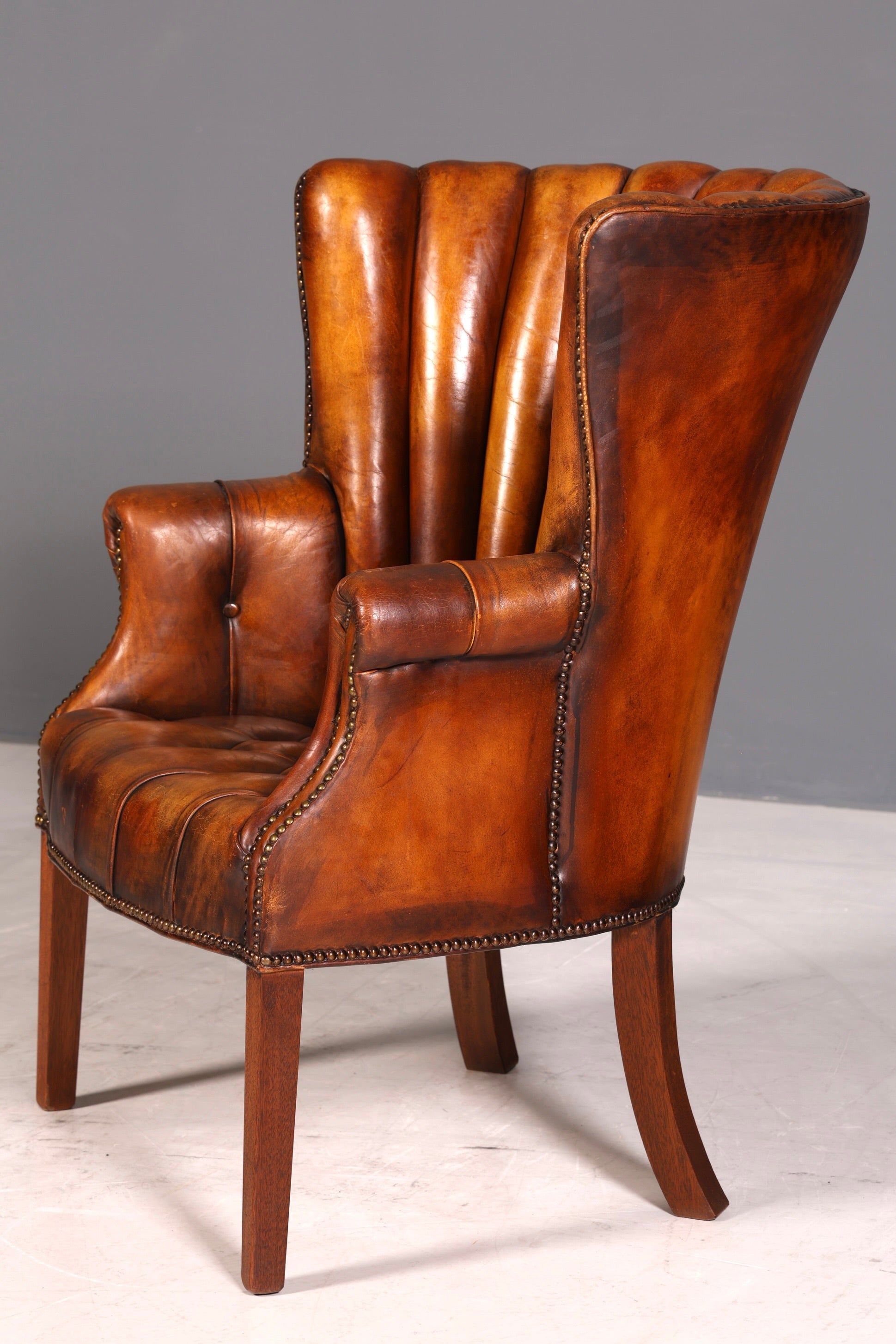 Seltener Original Chesterfield Ohrenbacken Sessel Englisch Leder Herrensessel UK Armlehnsessel