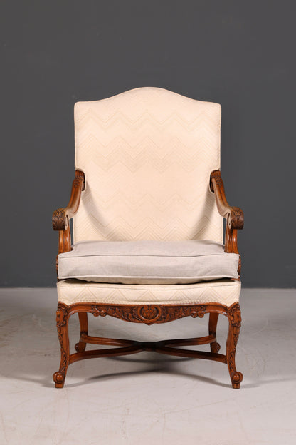 Elegante Louis-Philippe-fauteuil met armleuningen uit de Gründerzeit, antieke fauteuil, gestoffeerde fauteuil, 1 van 2