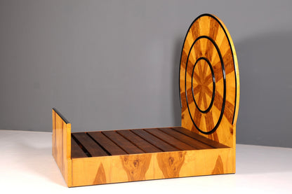 Außergewöhnliches Art Deco Stil Bettgestell "Sun" Birke Schlafzimmer Doppelbett Massivholz Handgefertigt