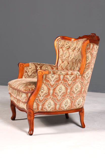 F901 Finish cm Edler Chippendale Armlehnsessel Barock Stil Sessel Armchair Samt Stoff Sessel