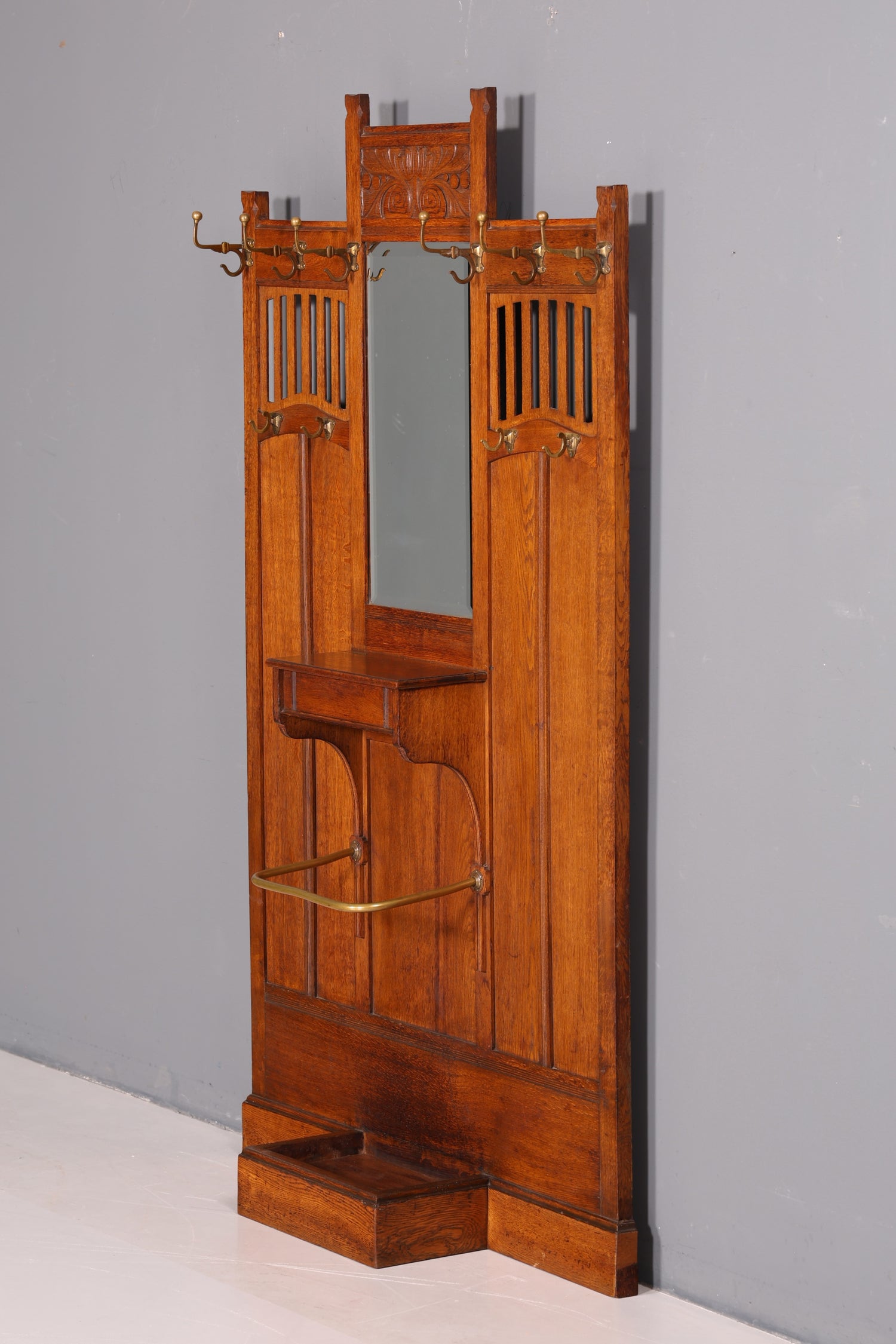 Traumhafte Jugendstil Flur Garderobe Kleiderwand Antik Gründerzeit Spiegel Facettenschliff Massivholz