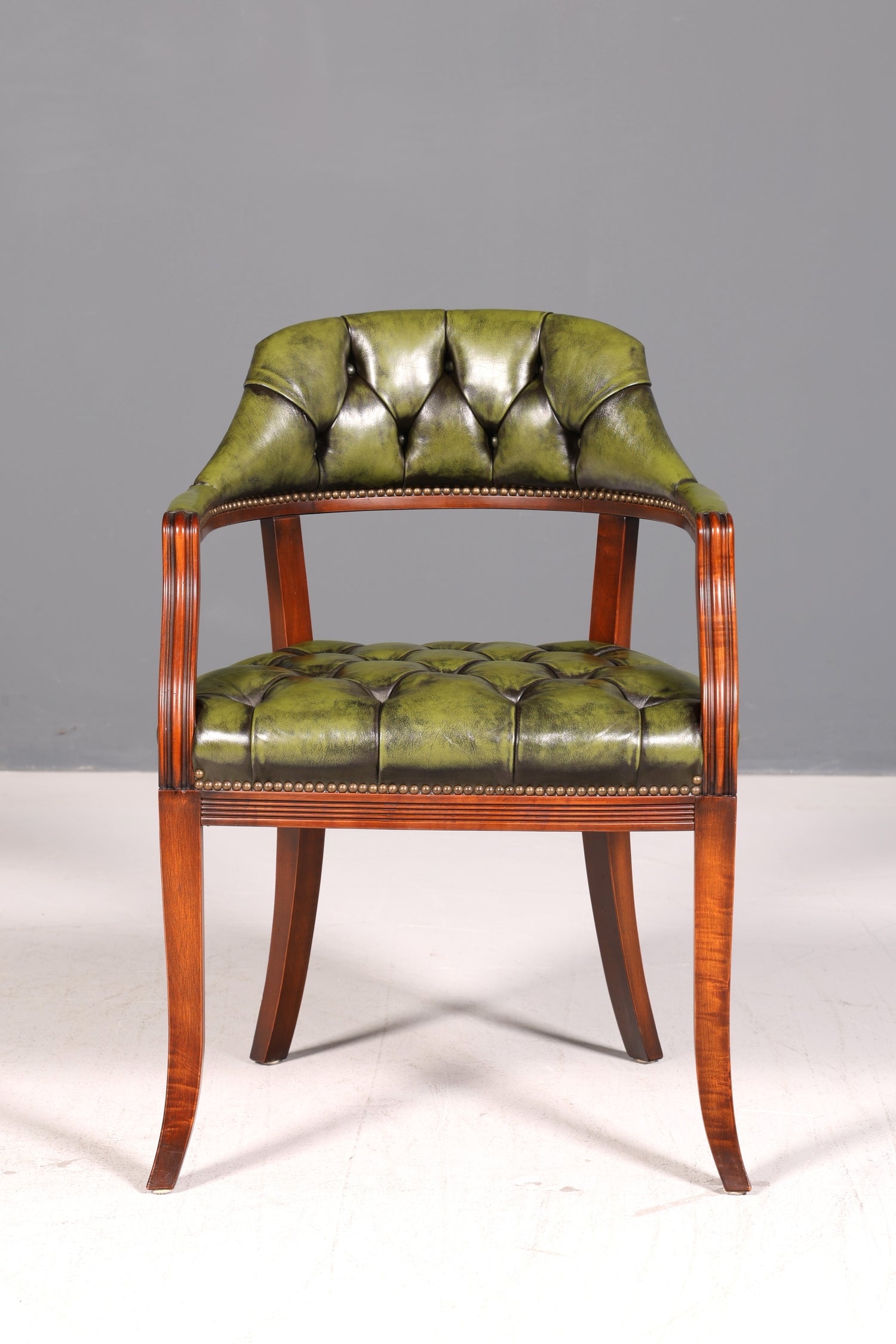 Stilvoller Chesterfield Stuhl Englischer Armlehnstuhl Echt Leder Bürostuhl Sekretär Antik Vintage