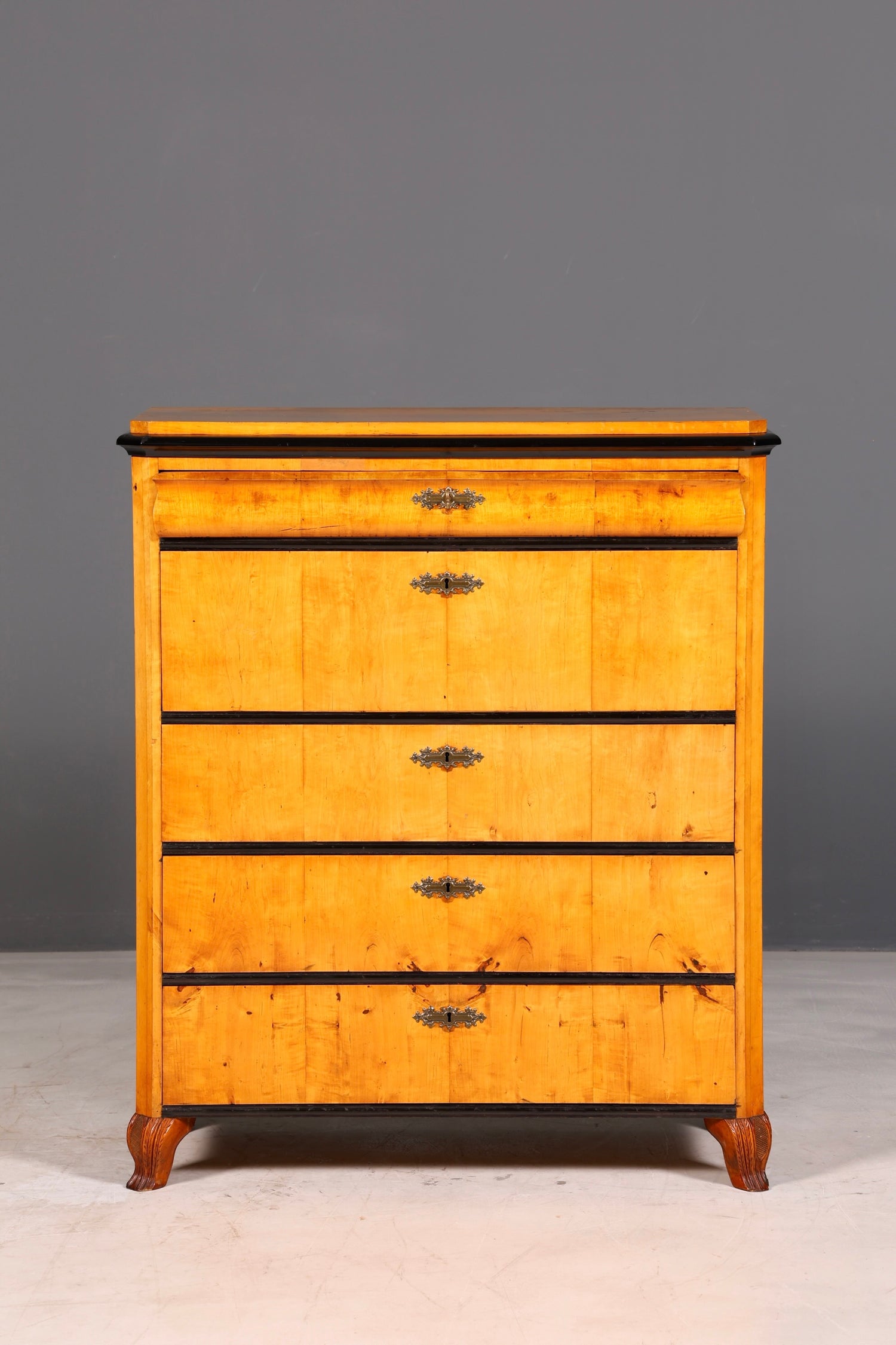 Beautiful antique Biedermeier chest of drawers, vertiko, birch, circa 1850, solid wood