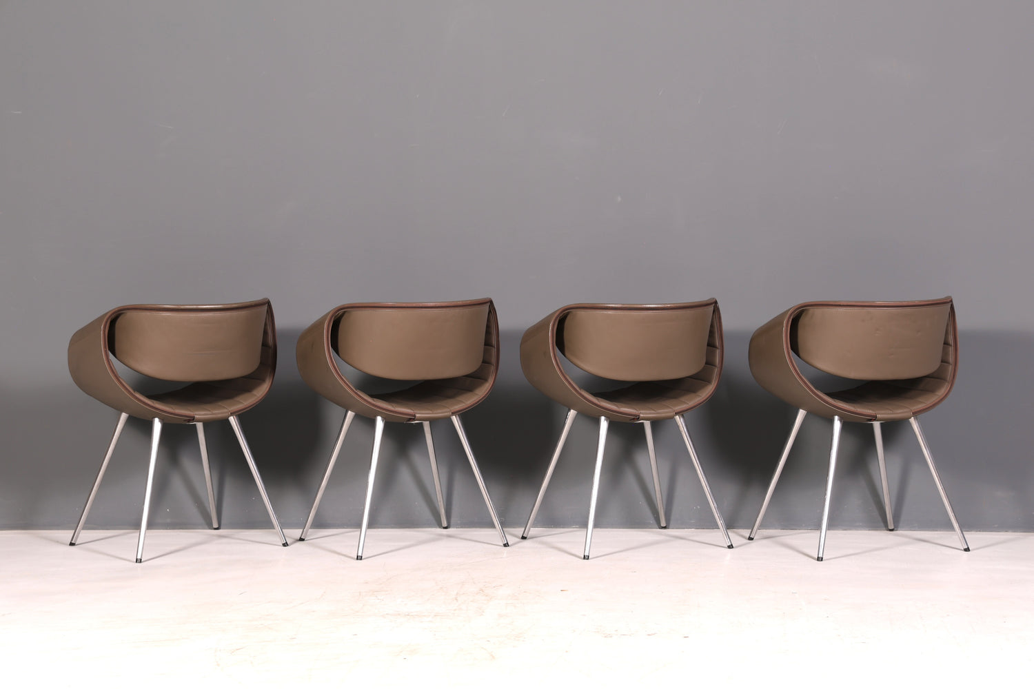 Stijlvolle set van 4 Züco Little Perillo-designfauteuils, leren fauteuils van echt leer, armstoelen, chroom, modern