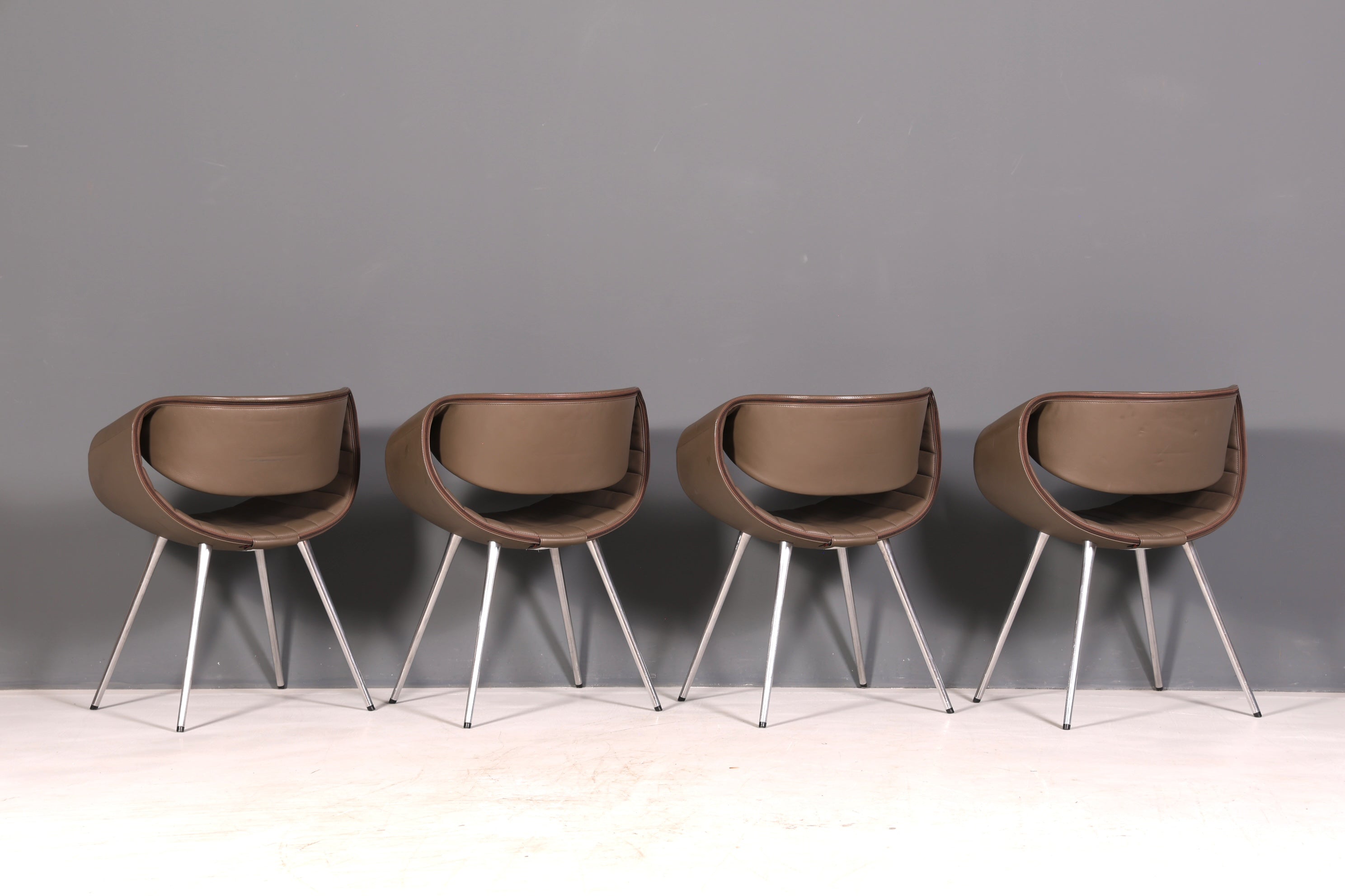 Stijlvolle set van 4 Züco Little Perillo-designfauteuils, leren fauteuils van echt leer, armstoelen, chroom, modern