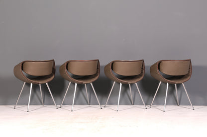 Stijlvolle set van 4 Züco Little Perillo-designfauteuils, leren fauteuils van echt leer, armstoelen, chroom, modern