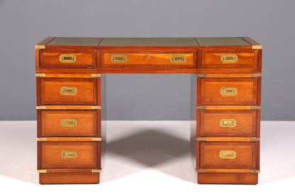Edler Maritimer Schreibtisch Englischer Military Chest Bürotisch Office Table mit echt Lederauflage