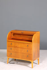 Schlichter Mid Century Rollladen Sekretär echt Holz Büro Schrank Vintage Schreibkommode